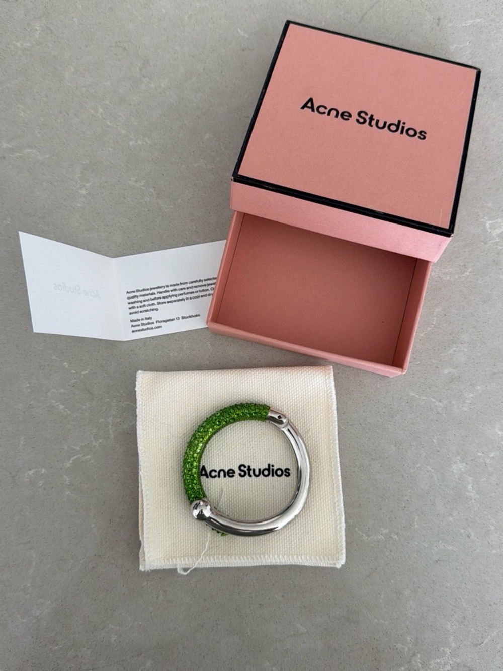 Acne Green Crystal Half-Embellished Key Ring